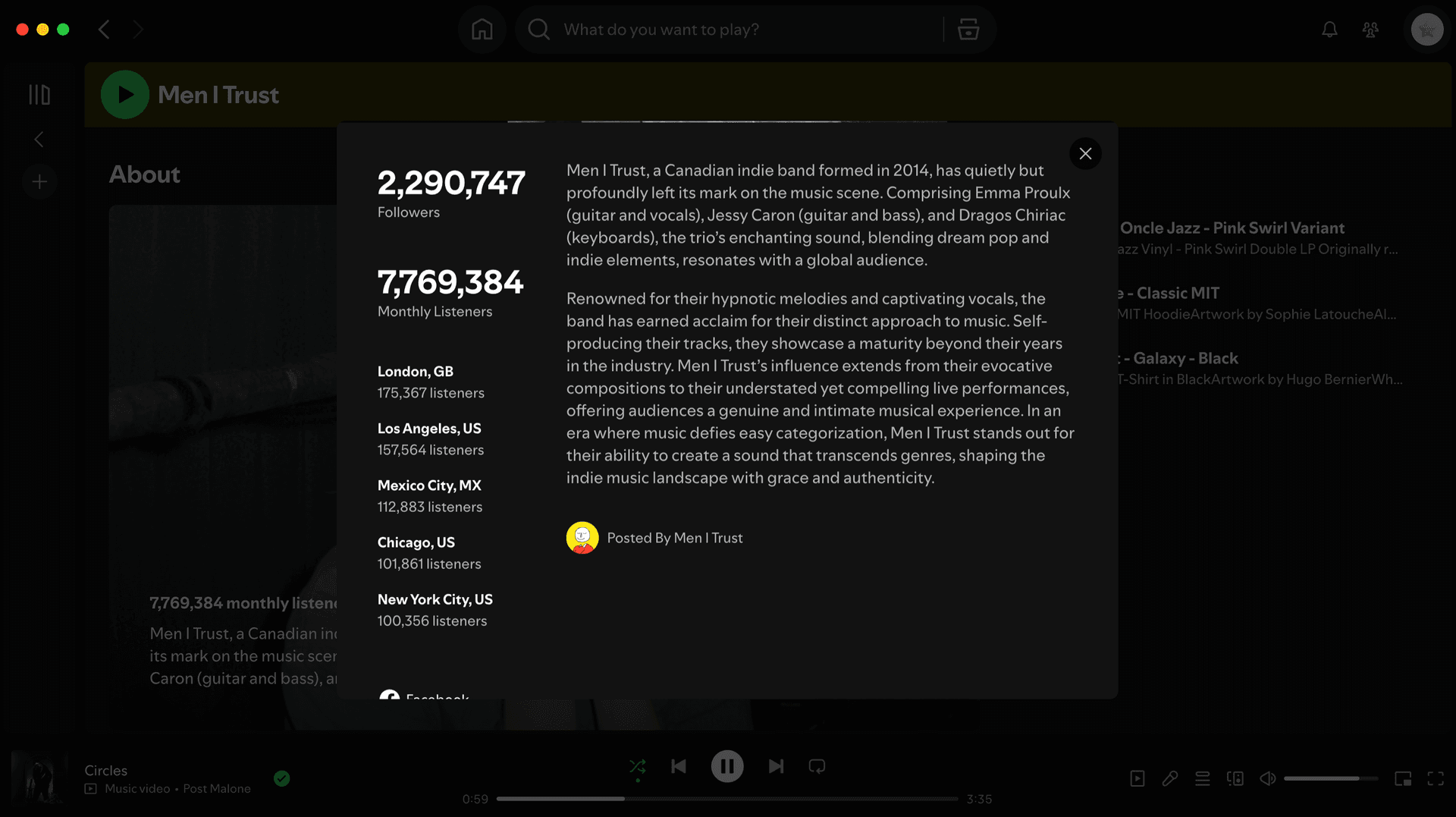 Spotify Bio Example - Men I Trust | IndieStar