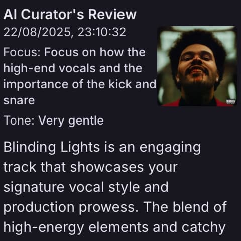 AI Curator Review screenshot (dark)